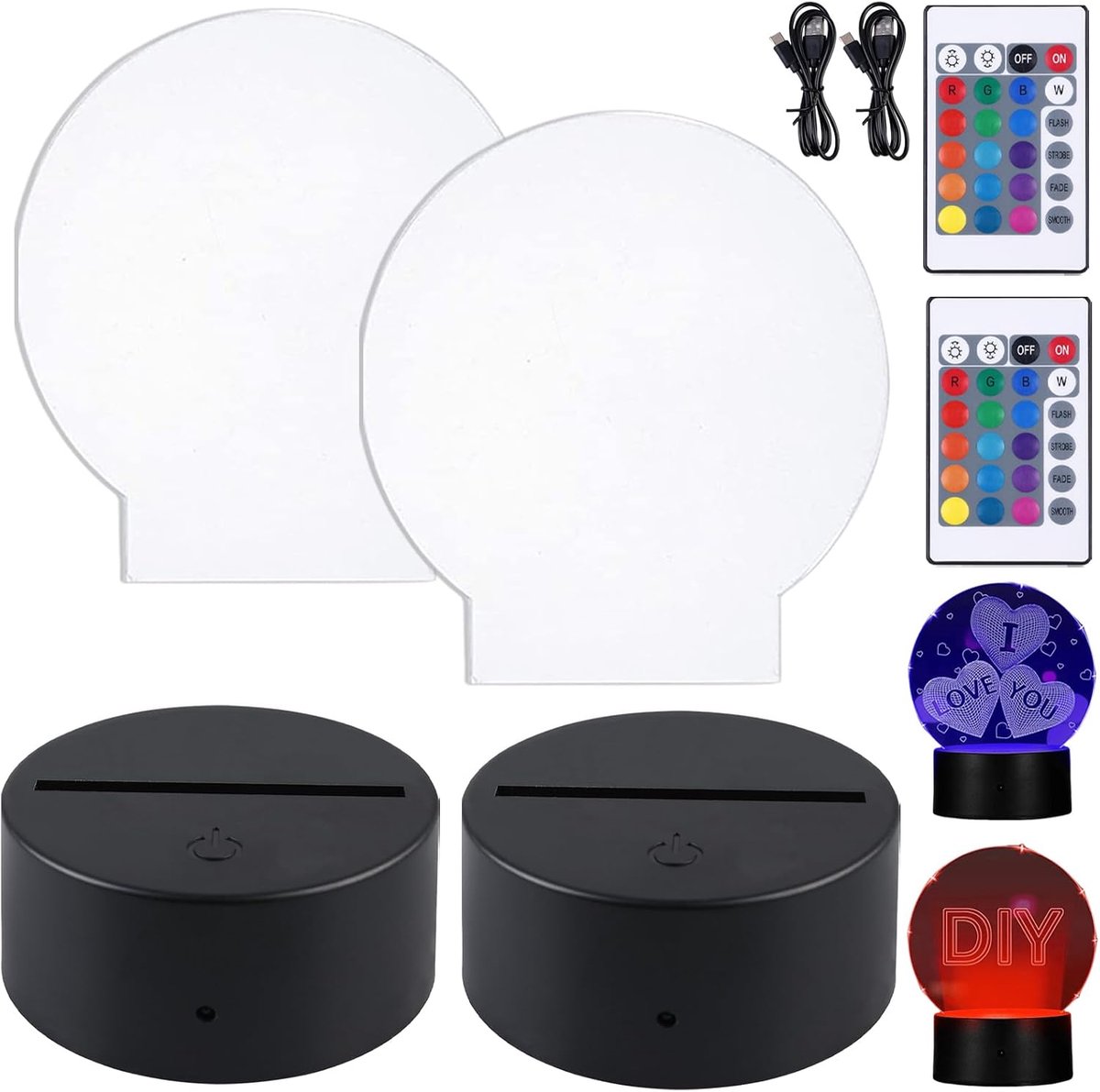 GAOUTO Pack of 2 LED Light Bases, 7 Colours, Dimmable Night Light, Light Base with Remote Control and USB Cable, LED - ShopVlot