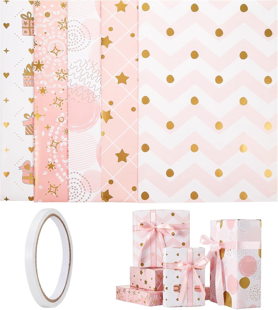 5 stuks inpakpapier, 70 x 50 cm koperen plaat geschenkpapier voor feesten, verjaardagen, feestdagen, bruiloften en - ShopVlot