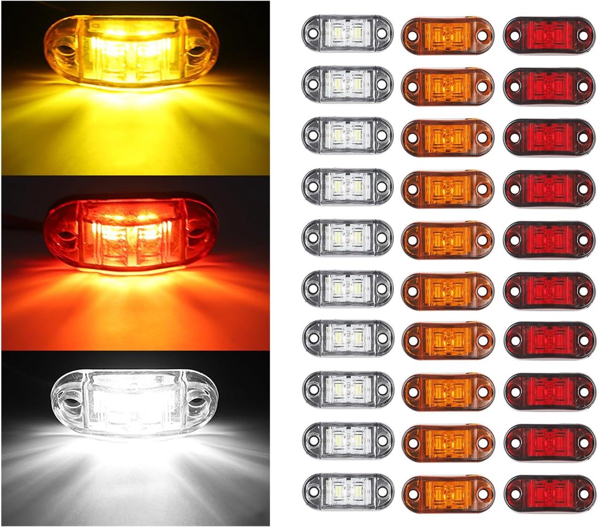 NEWFUN 30 Pieces Side Marker Lights, 12/24 V, Border Lights, Trailer, Side Light, Light for Truck, RV, Caravan, Red + - ShopVlot