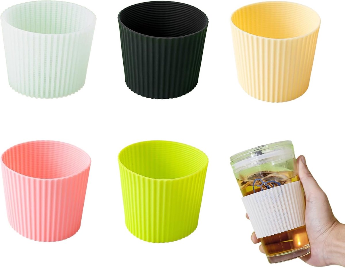 5 Pieces Silicone Cup Cover, Elastic, Reusable Double Sided Allowed, Fits Above Diameter 7.5-8.2cm, Under Diameter - ShopVlot