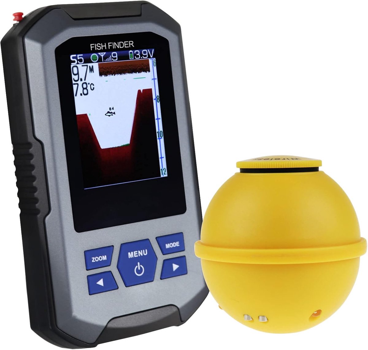 Fishfinder Draadloos – Sonar Visvinder met 2,4 Inch LCD – 45 m Diepte – Visalarm – Watertemperatuur