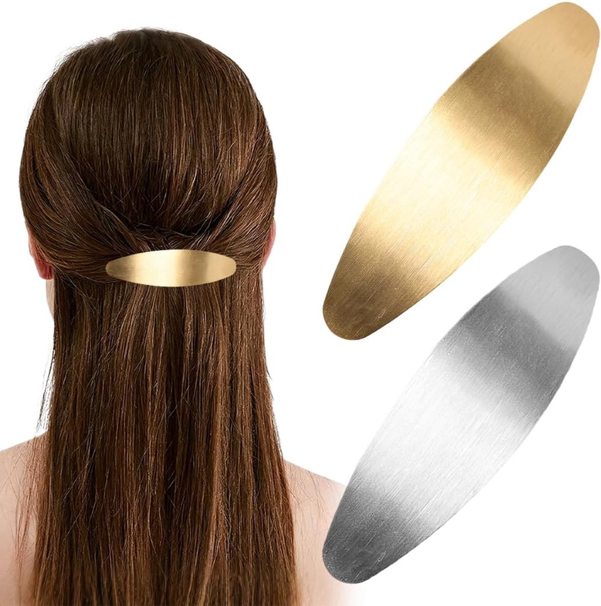 2 stuks automatische haarspelden voor dames, Franse haarclips, vintage basic haarclips, lange haarclips, ovale - ShopVlot
