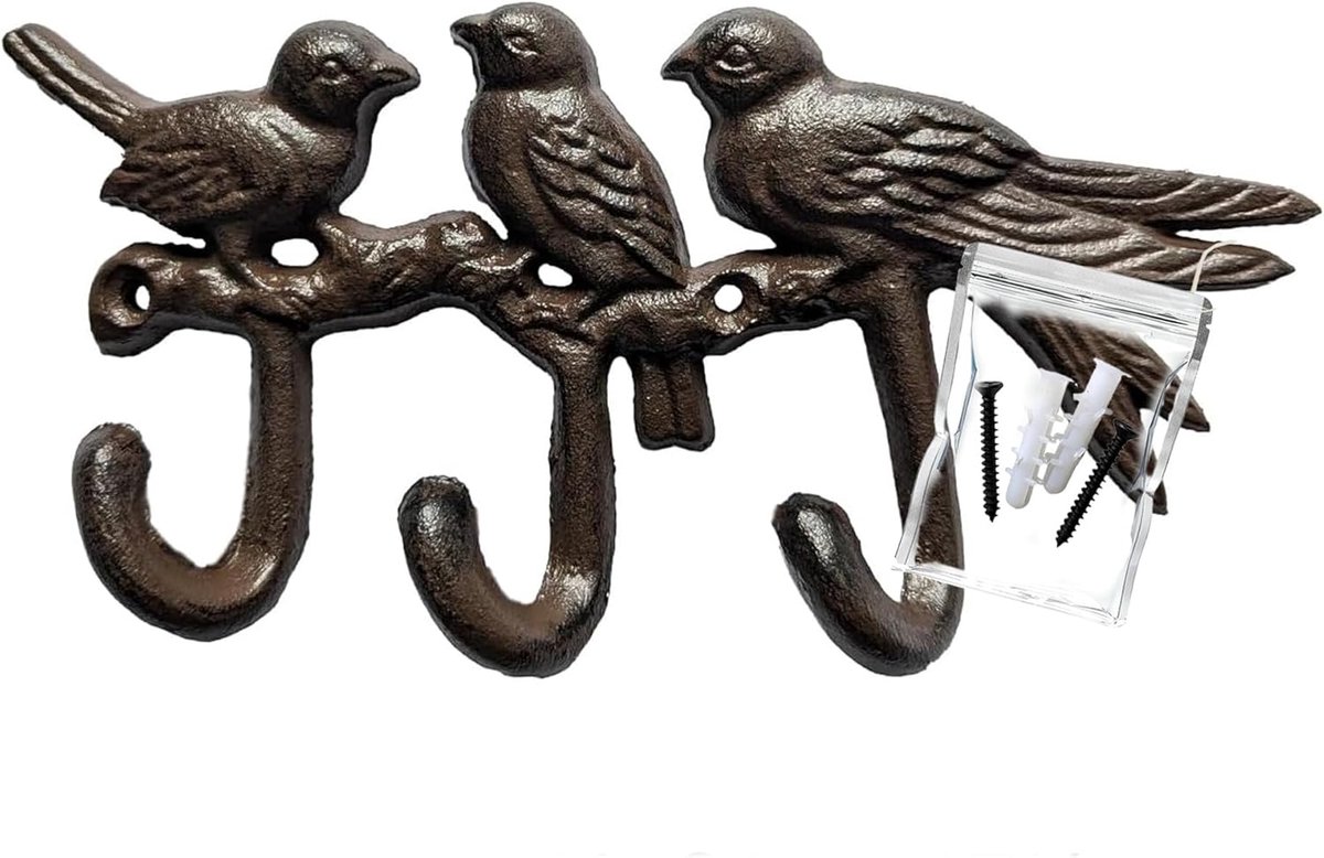 Hook Strip Bird Motifs Decorative Wall Hook Wardrobe Hooks Made of Cast Iron with Three Hooks Approx. 23 x 11 cm - ShopVlot