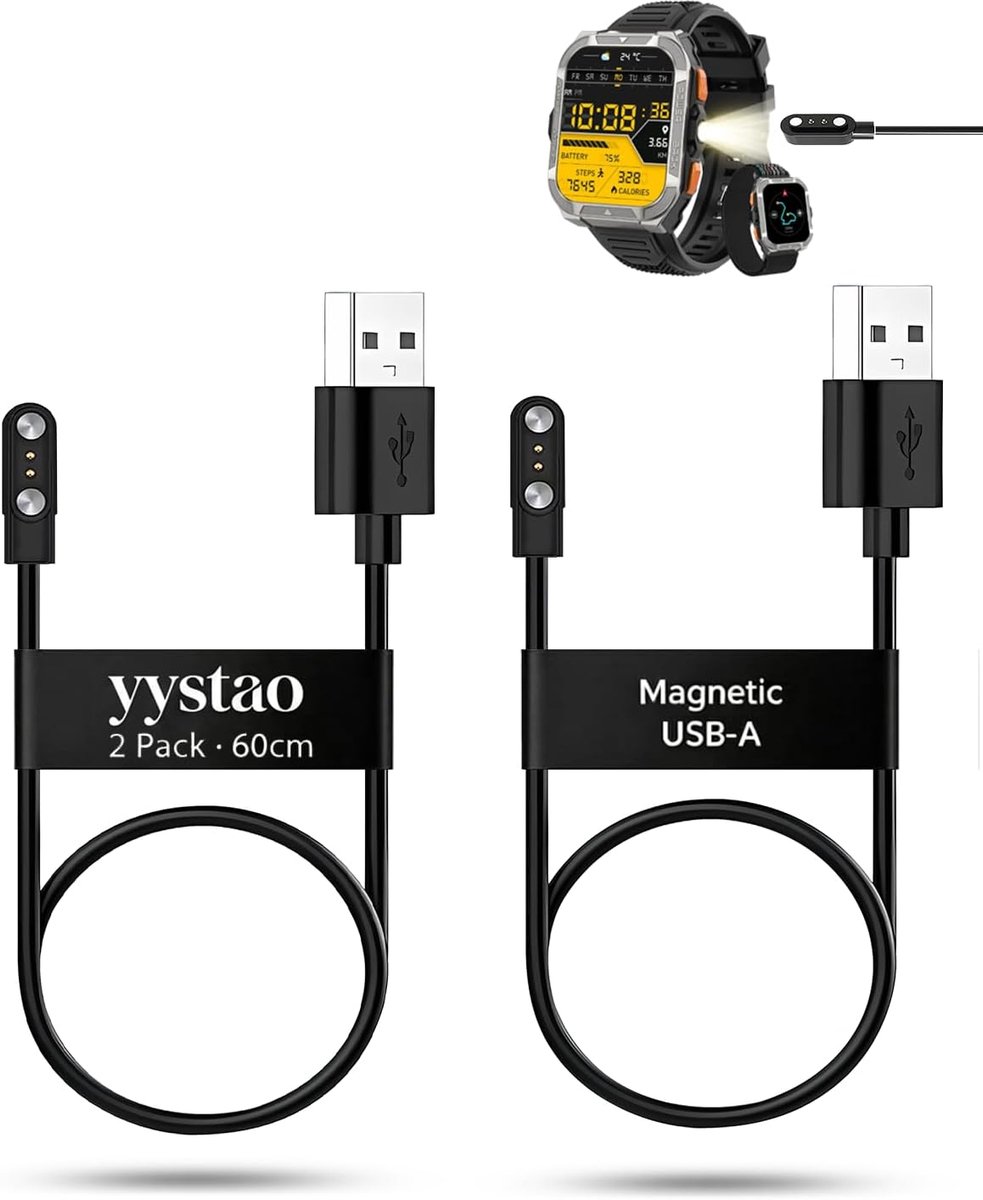 2 stuks oplaadkabels voor Blackview W80Pro smartwatch 1,91 inch, stabiele magnetische USB-A vervangende oplaadkabel - ShopVlot