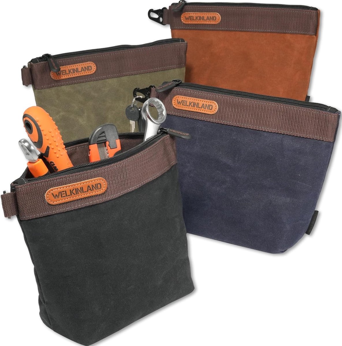 WELKINLAND Waxed Canvas Tool Pouches, 4 Pieces Set Tool Pouches, 10 Inch Tool Pouches with Zipper, Heavy Duty - ShopVlot
