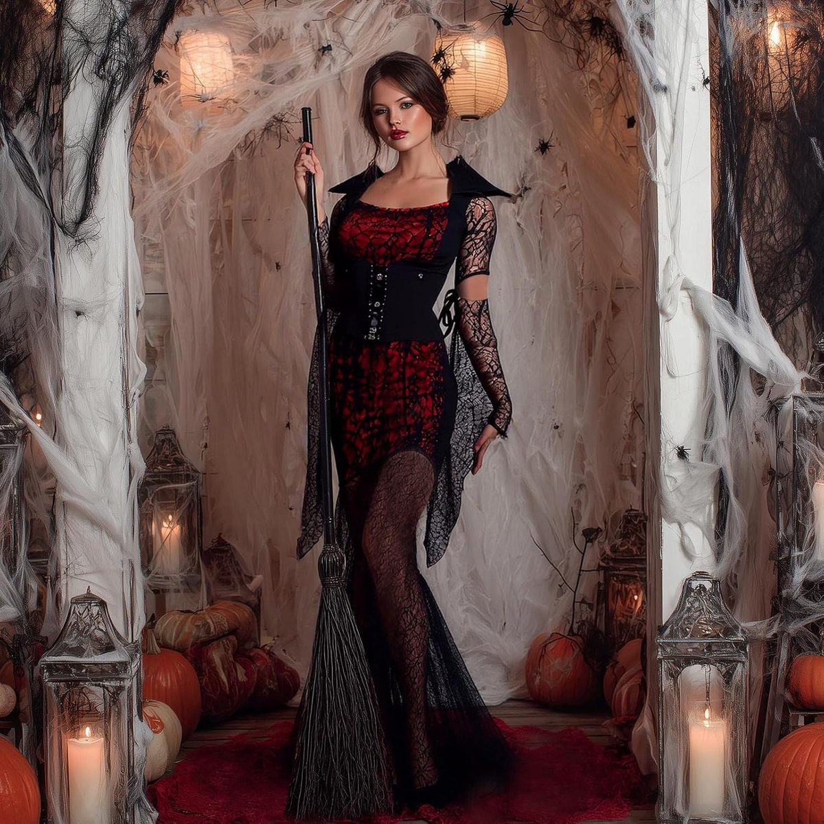 Halloween witch costume set black with dress for adults - ShopVlot