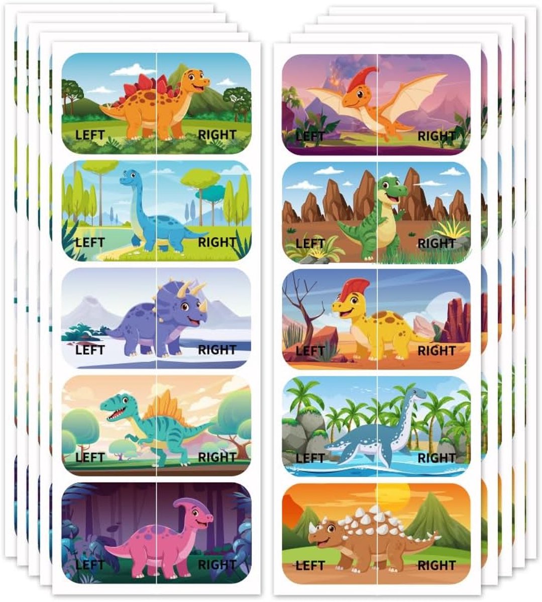 Schoenenstickers links rechts - Dinosaurusscene 100 stuks - Zelfklevende stickers - ShopVlot
