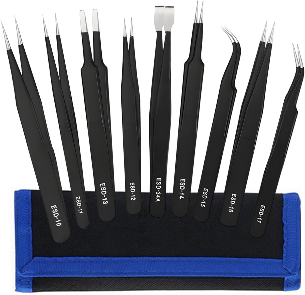 Precision tangenset 9-delig - roestvrij staal - ESD-coating - ideaal voor elektronica reparatie - ShopVlot