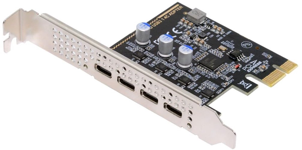 PCIe naar 4-poorts USB 3.2 Adapter - PCIe X1 naar 4 USB-C uitbreidingskaart - ondersteunt Win7/8/10/11 - ShopVlot