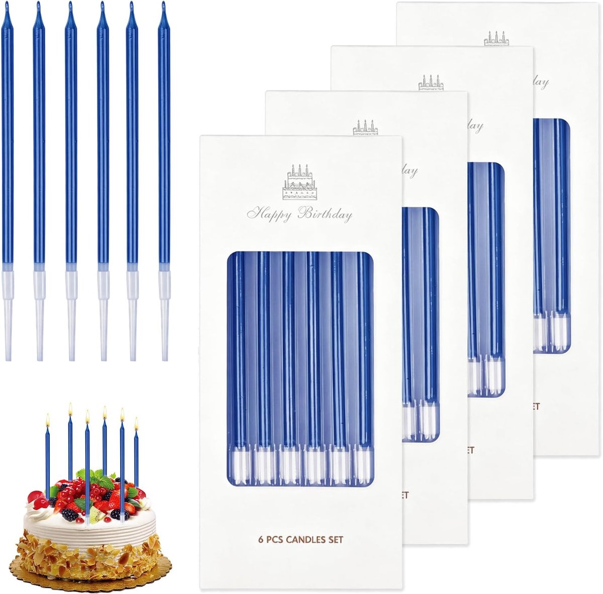 Verjaardagskaarsen 24 stuks - Lange kaarsen 11,5 cm - Blauw - Perfect voor taarten - ShopVlot