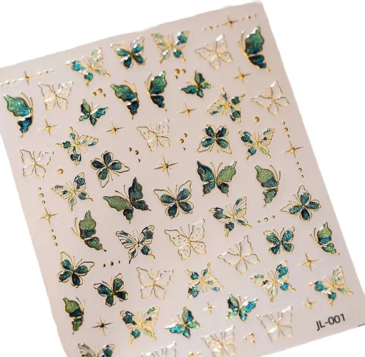 vlindernagelstickers 3D groen & goud - zelfklevende nailart-decoraties - elegante nageldesign-accessoires - ShopVlot