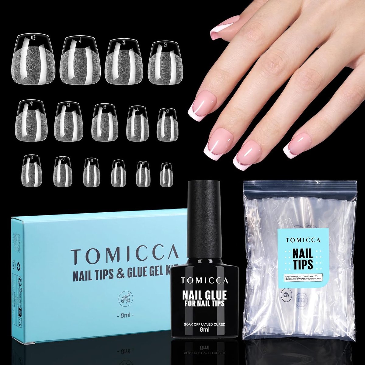Ballerina nageltips ultra kort - full cover - 150 stuks in 15 maten - inclusief nagellijm - ideaal voor nageldesign - ShopVlot