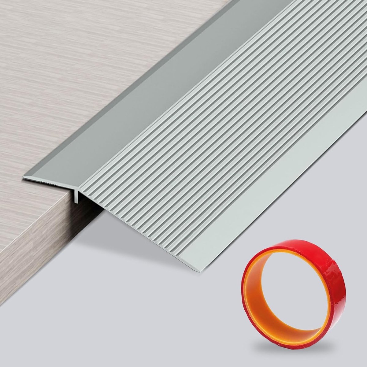 Aluminium overgangslijst 0,9 m x 100 mm - grijs - met lang plakband - overbrug hoogteverschillen - ShopVlot