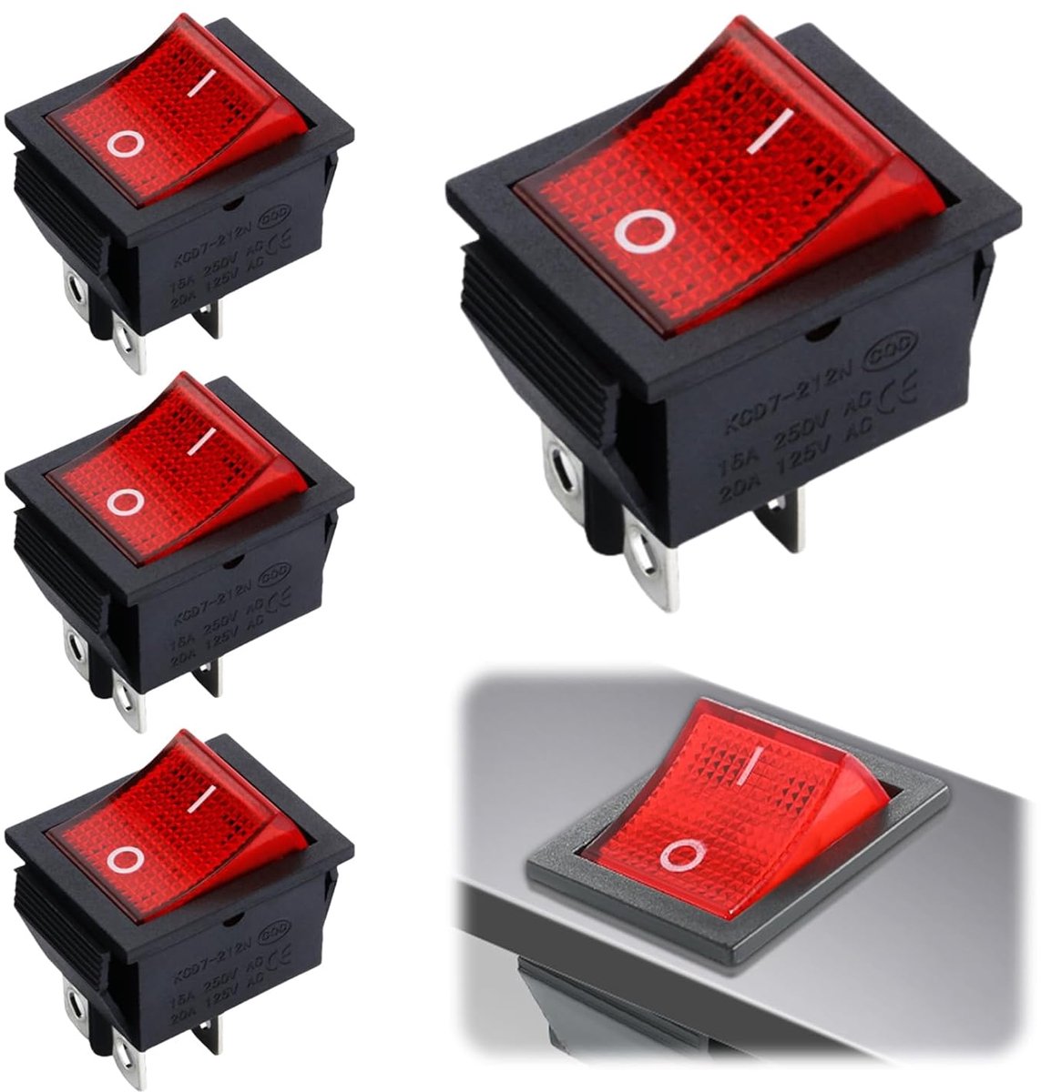 Rocker Switch 230 V - Rood met verlichting - Duurzaam en veilig - Ideaal voor flush-montage - ShopVlot