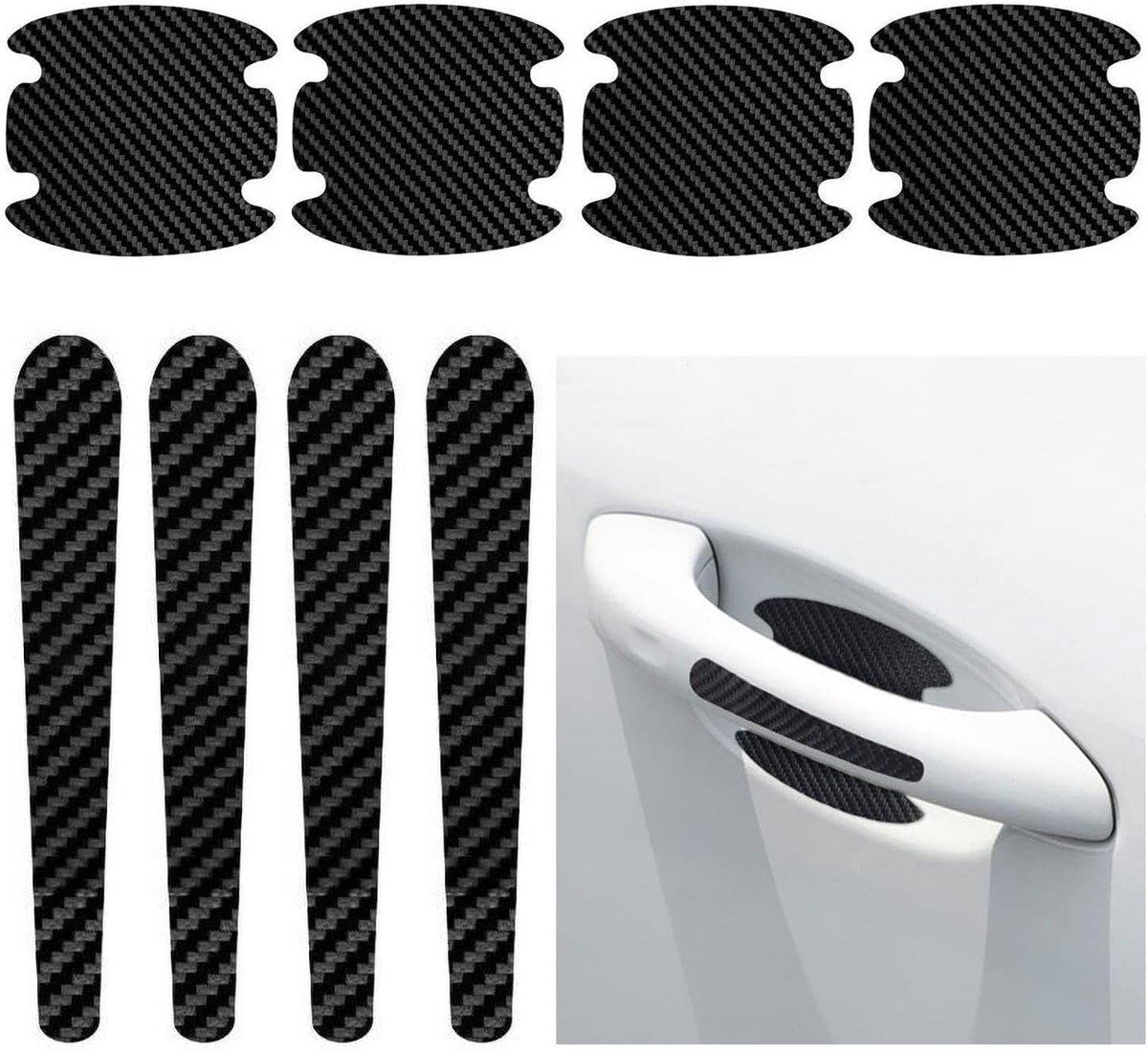 Auto stickers 8 stuks - krasbestendige PVC - zwart - bescherming voor deurhendels - ShopVlot