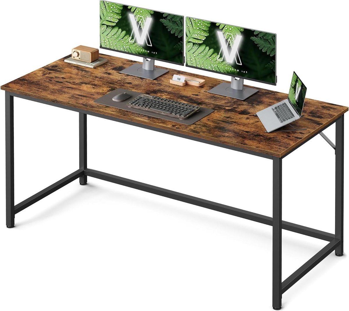 Computerbureau - Schrijftafel Werktafel - Thuiswerken Studeren - Stabiel Metalen Frame - 135 x 60 cm - Rustiek bruin Zwart