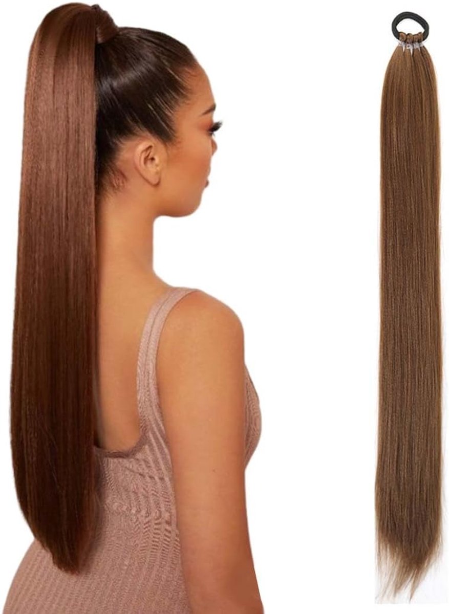 Haarstukje paardenstaart 70 cm - bruin satijn - echt haareffect - direct volume en lengte - ShopVlot