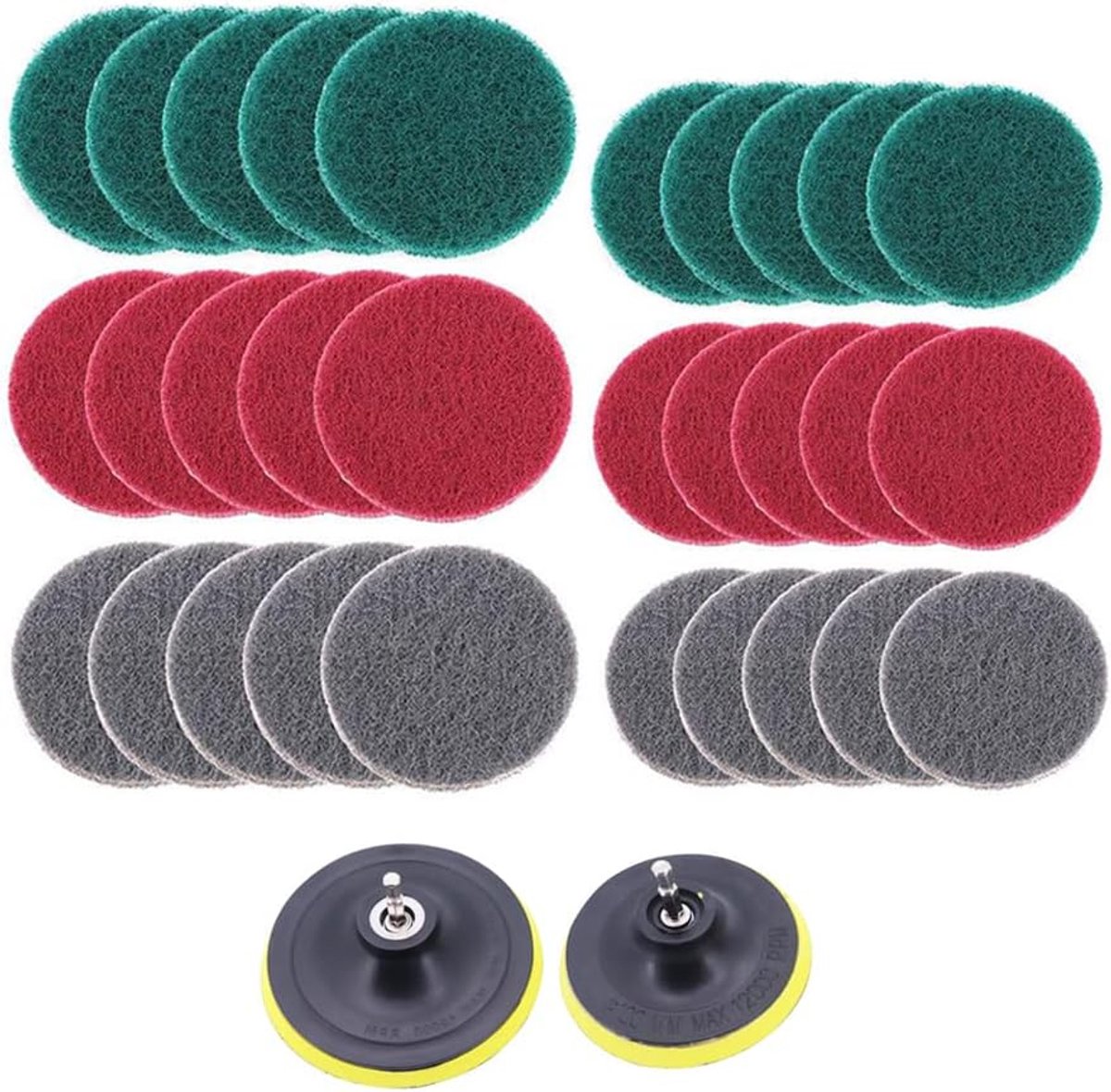 32-Piece Cleaning Brush Set with 10.2 cm and 12.7 cm Disc Holder - For Kitchen, Bathroom, Basin and Bathtub - ShopVlot