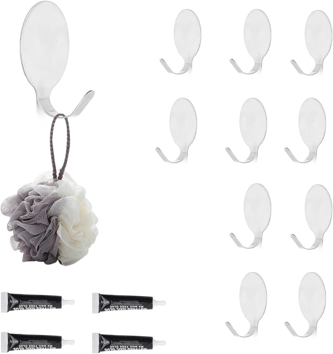 Pack of 10 Adhesive Hooks Self Adhesive Hooks Wall Towel Hooks No Drilling Small Adhesive Hooks for Bathroom Living - ShopVlot