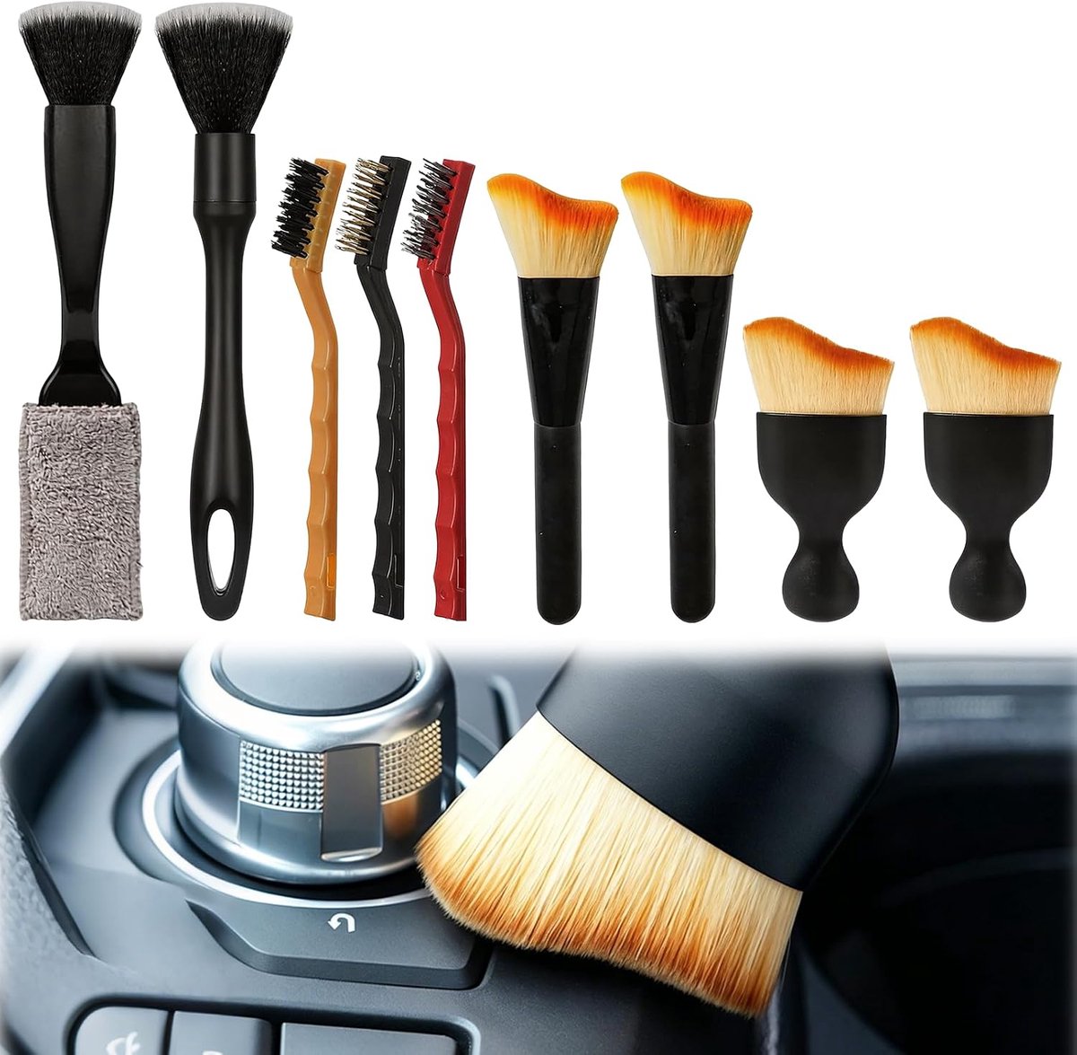 Auto-interieurreinigingsset, 9 stuks, detailkwast - Borstel autoreiniging, stofborstel, zachte stofborstel, voor - ShopVlot