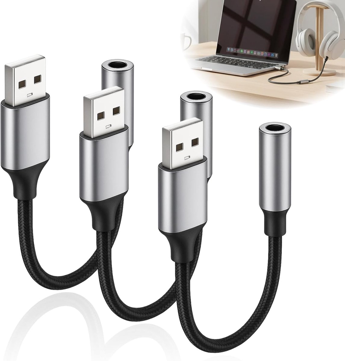 3pcs USB to 3.5mm Jack Audio Adapter, External USB Audio Adapter to 3.5mm Aux Stereo Converter, Compatible with - ShopVlot