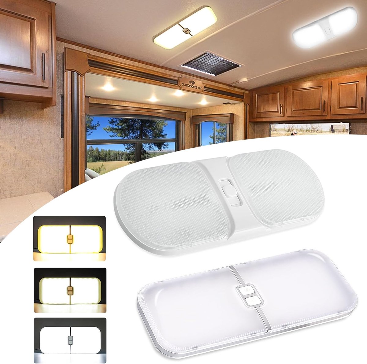 TTCR-II 2 x 12 V Motorhome Lights LED Lamps RV Dimmable White Yellow Warm Light (1 Piece) Motorhome Lights with Switch - ShopVlot
