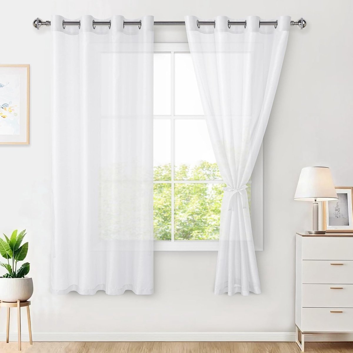 Hiasan Glass Curtain Set of 2 Curtains for Living Room with Eyelets Transparent Transparent Airy Decorative Curtains - ShopVlot