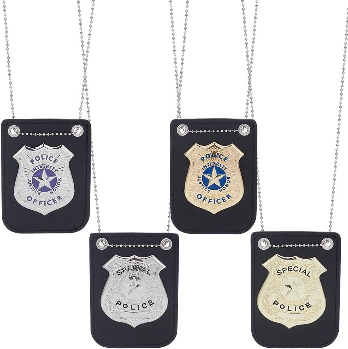 ORIGACH 4 stuks Politie Pretend Rollenspel Accessoires Set - 2 Stijlen, Goud & Zilver Politie Badges voor Dress Up - ShopVlot