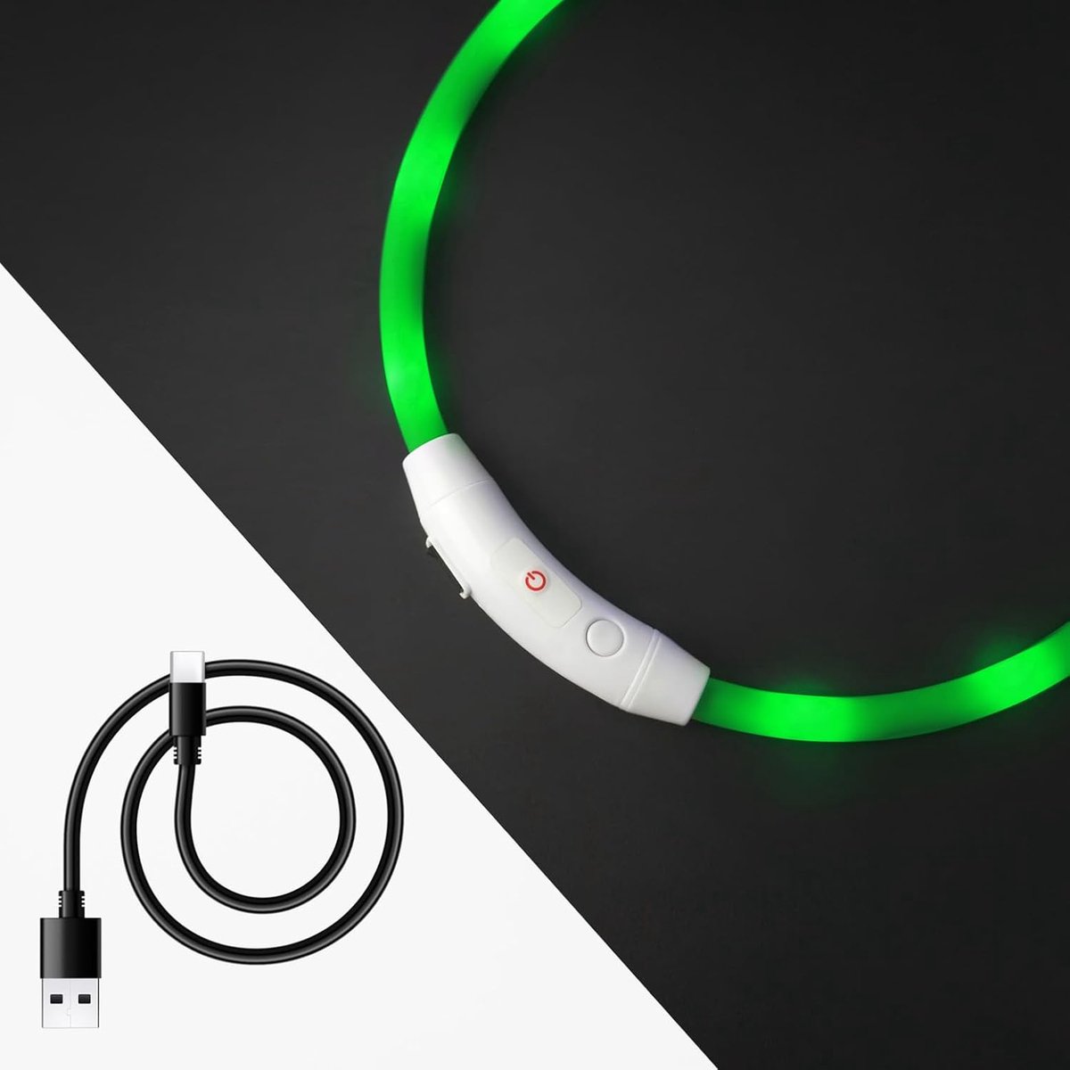 LED USB Collar Silicone Dog Collar Luminous Dog Collar Rechargeable via USB (Size S-L 18-65 cm Individually - ShopVlot
