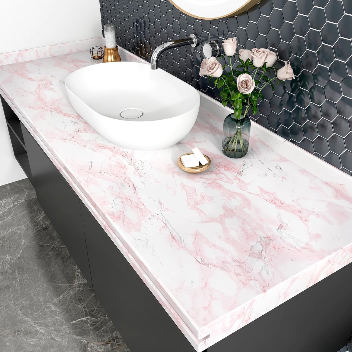 Adhesive Film Furniture Marble Wallpaper White Pink for Wall Kitchen Film Self-Adhesive Film Worktop Kitchen Wallpaper - ShopVlot