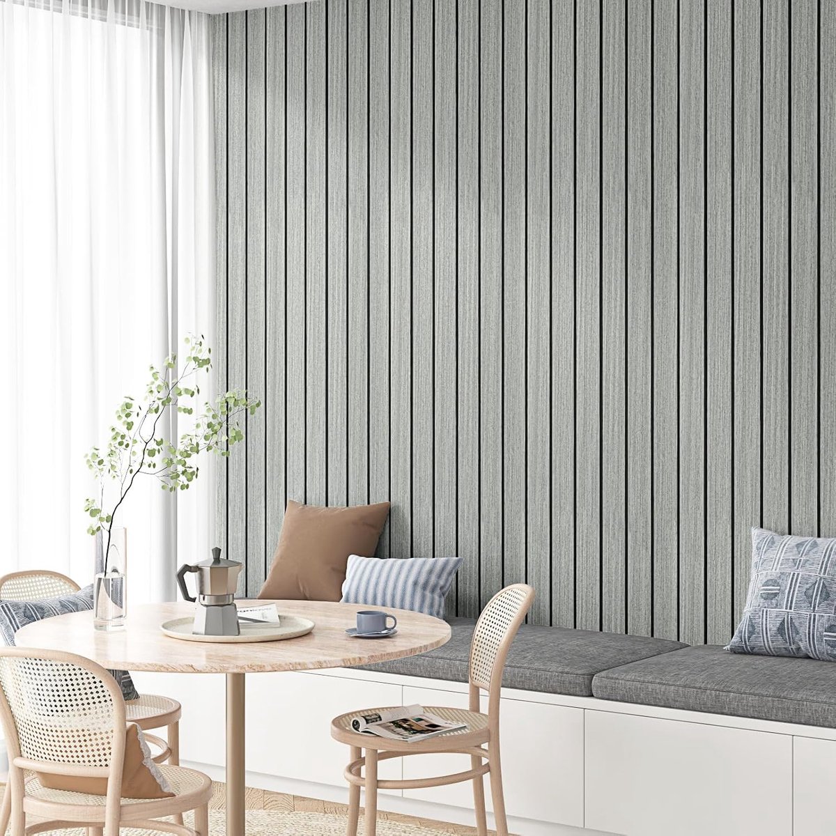 Wall Panels Self-Adhesive Wood Look Grey for Living Room Kitchen Wall Cladding PVC Decorative Acoustic Panels 3D - ShopVlot