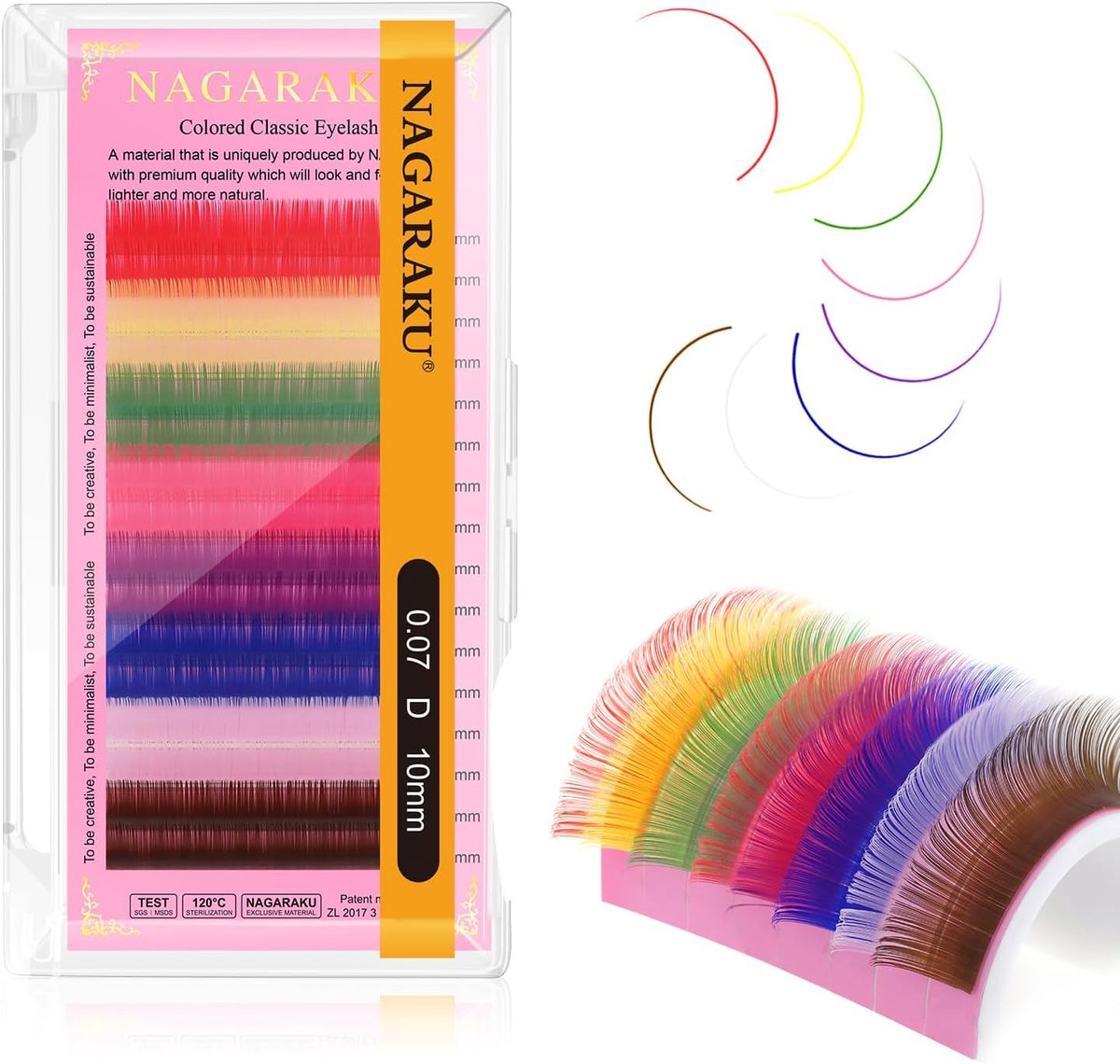 NAGARAKU Colored Eyelash Extensions 8 Colors Rainbow 0.07mm D-Curl 10mm Purple Blue Pink Brown Volume Individual - ShopVlot