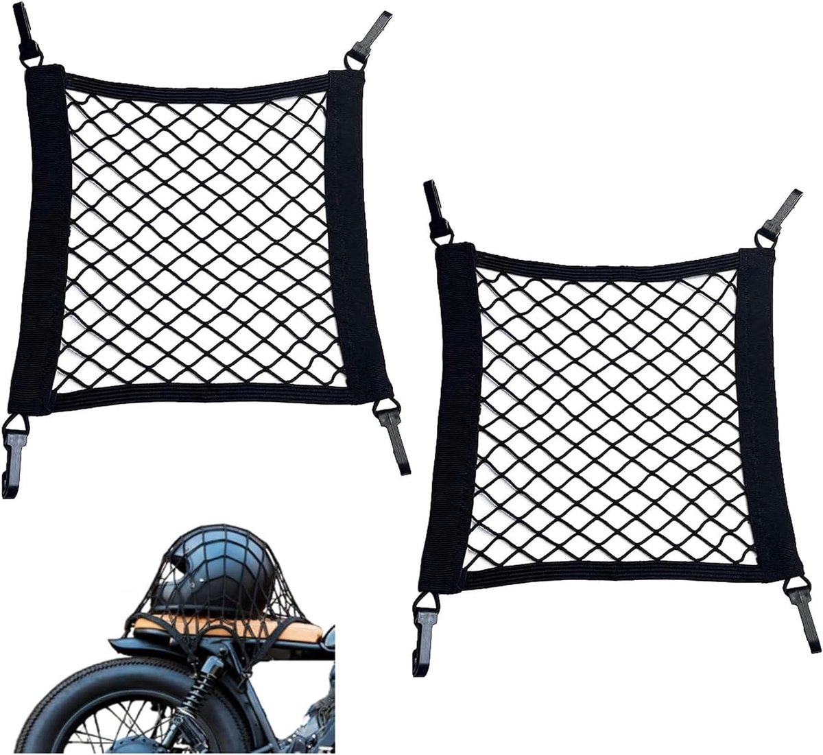 Bagagenet voor e-scooters en e-bikes, elastisch bagagenet met 4 haken, 25 x 30 cm, voor bevestiging van helmen, bagage - ShopVlot