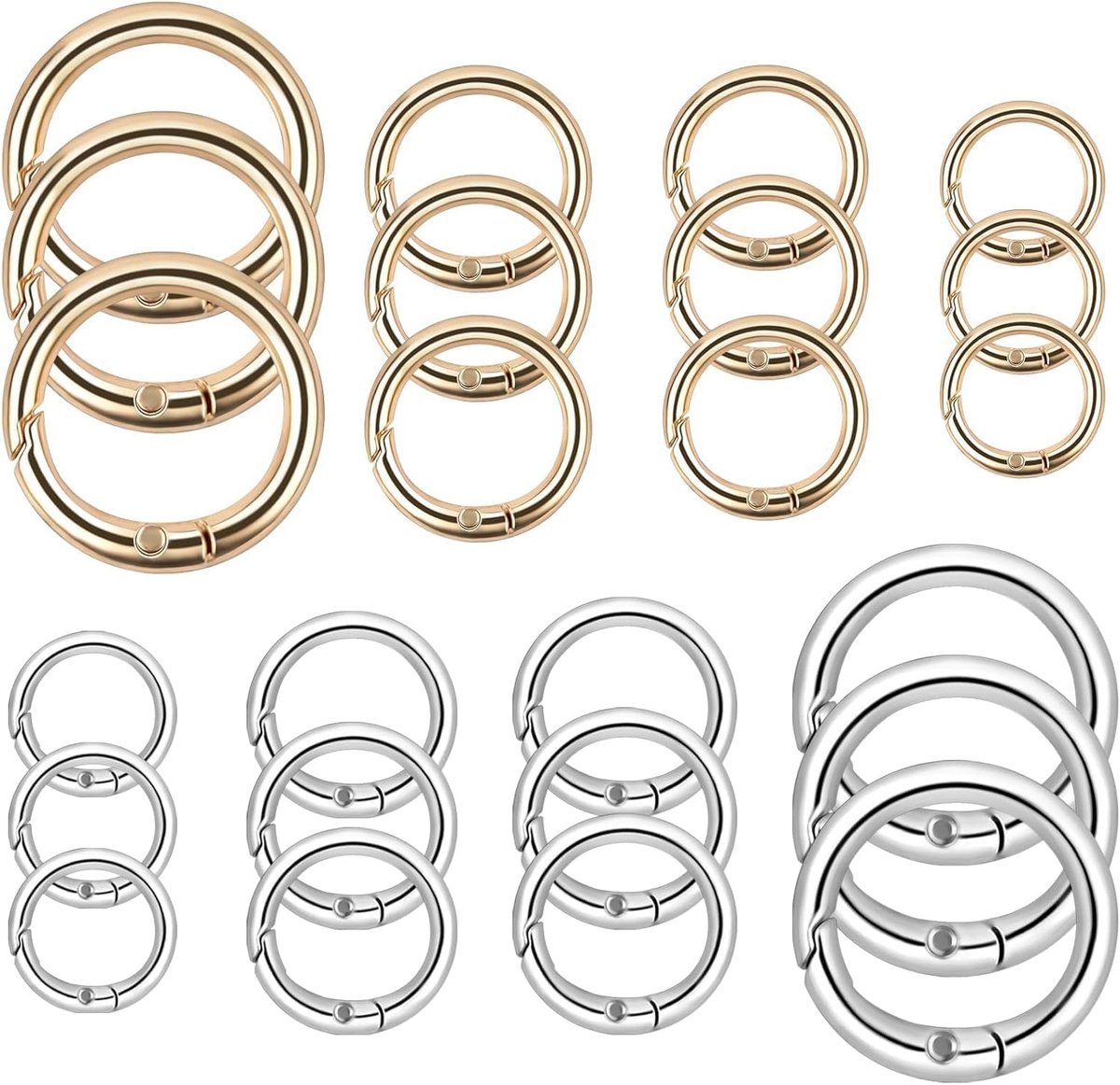 24pcs Mini Carabiner Hooks Round 0.512/0.630/0.748/25mm Small Key Ring Key Ring Spring Split Rings Pocket Rings O Ring - ShopVlot