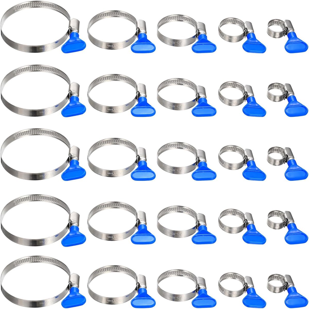 25pcs Stainless Steel Hose Clamps Assortment, 10-70mm Adjustable Hose Clamps, Adjustable Worm Drive Pipe Clamps with - ShopVlot