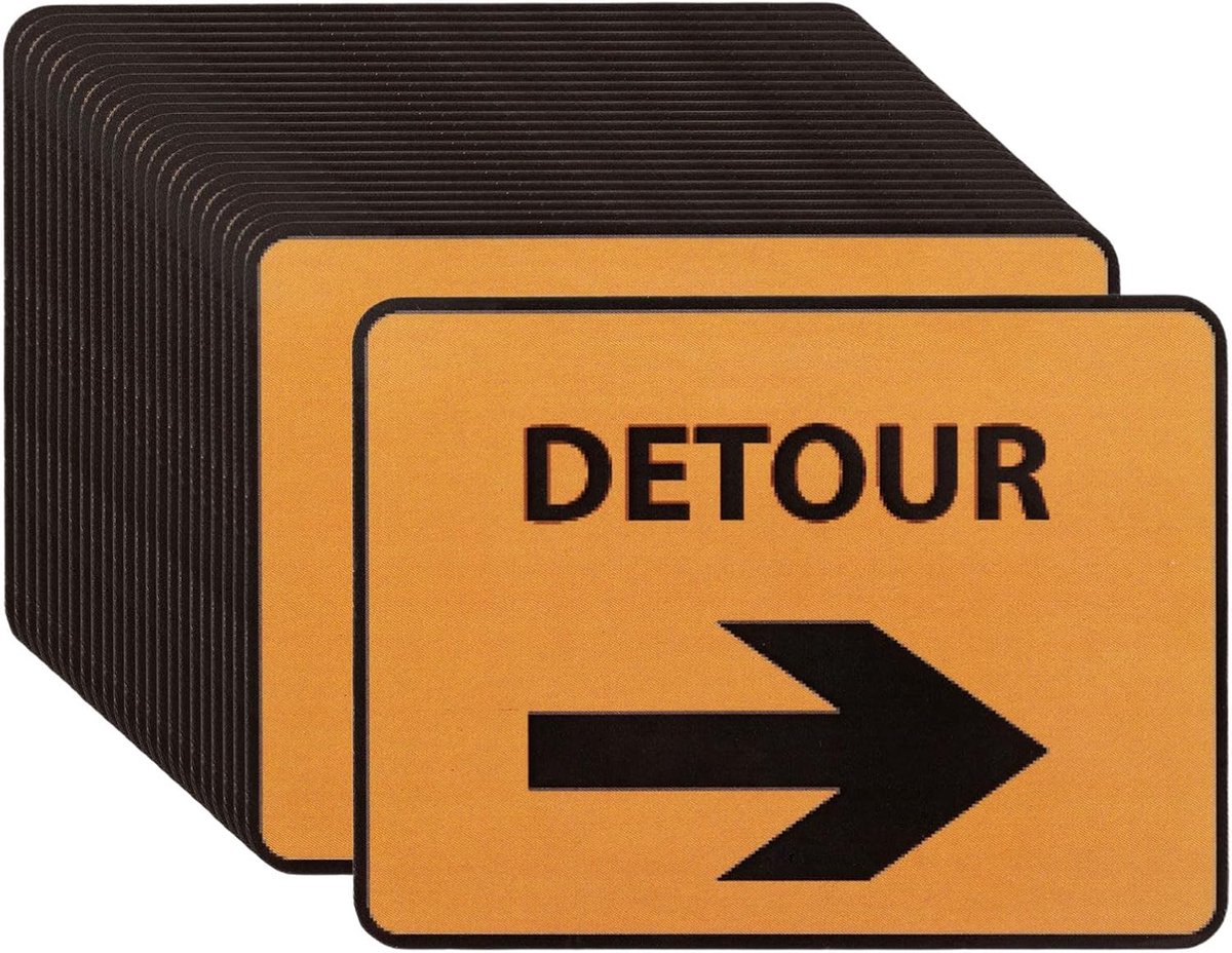 24 stuks zelfklevende omweg bord 6,6 x 8,9 cm oranje omweg bord met linker pijl sticker PVC waarschuwingsborden voor - ShopVlot