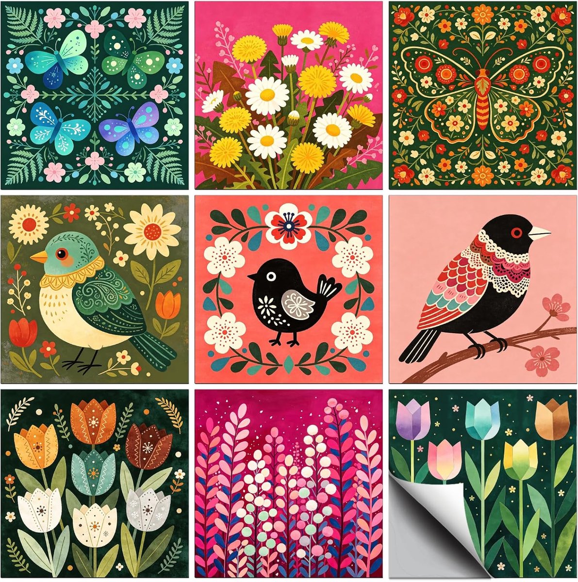 72 stks 9 Stijlen Artistieke Stijl Tegel Stickers Bloemen Vogels Vlinders Patronen Waterdichte PVC Tegel Stickers voor - ShopVlot