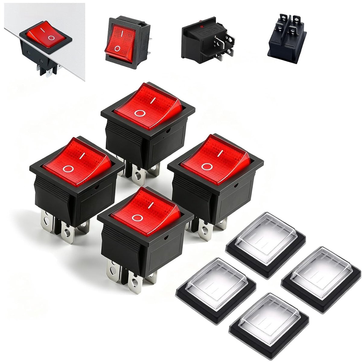 230 V 4 x Rocker Switch with Waterproof Cover DPDT 4 End Points 16A 250 VAC Powerful On/Off Switch for Various - ShopVlot