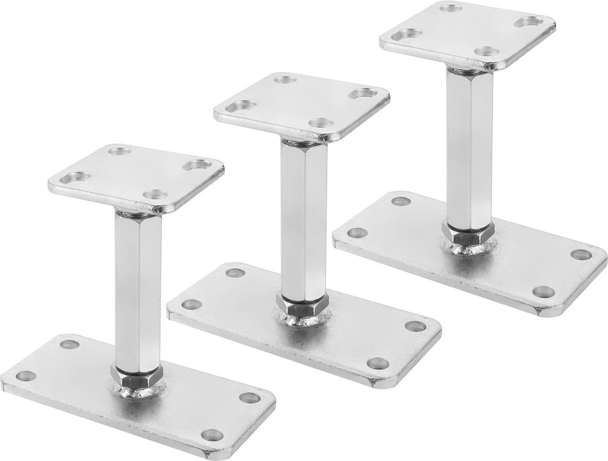 Pack of 3 Post Supports, 80 x 80 mm Post Holder Brackets, Height Adjustable, Height 140-200 mm, Support Leg Floor Base - ShopVlot