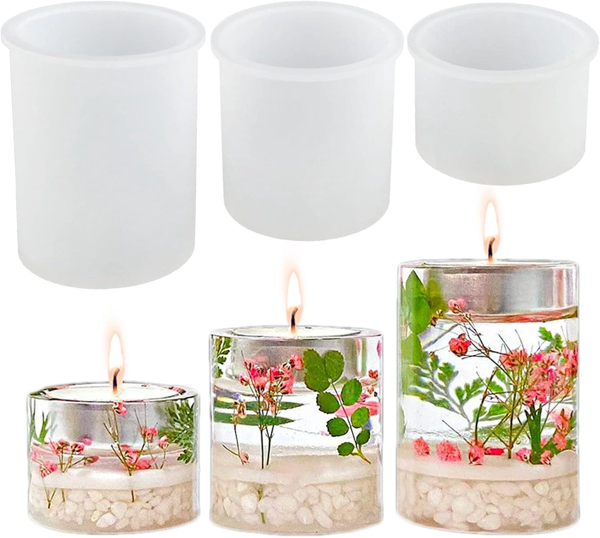 3 Pcs Silicone Shape Candle Holder Tealight Casting Molds Cylinder Silicone Shape Tealight Holder Epoxy Resin Candle - ShopVlot