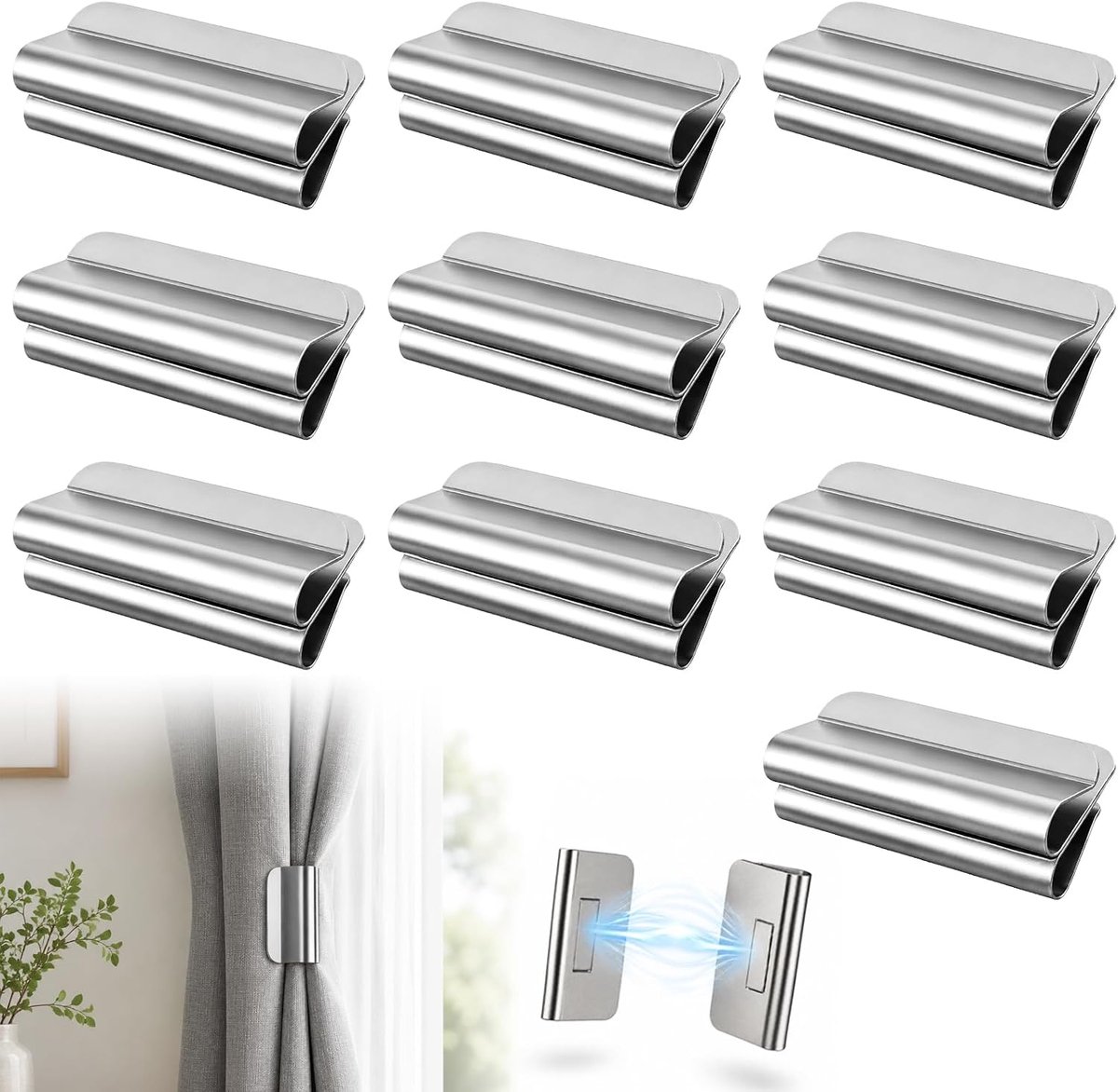 10 Paar Magnetische Gordijnclips Zilver, Magneten voor Gordijnen - ShopVlot