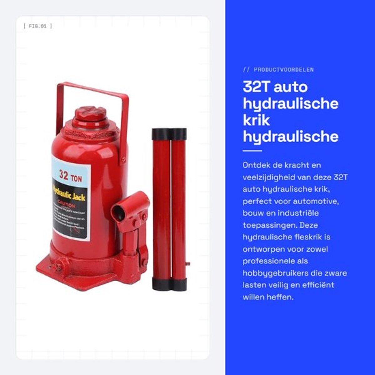 Hydraulische Krik 32T - Fleskrik - Hefcapaciteit 32T - Minimale Hoogte 250 mm - Maximale Hoogte 470 mm - Duurzaam Staal