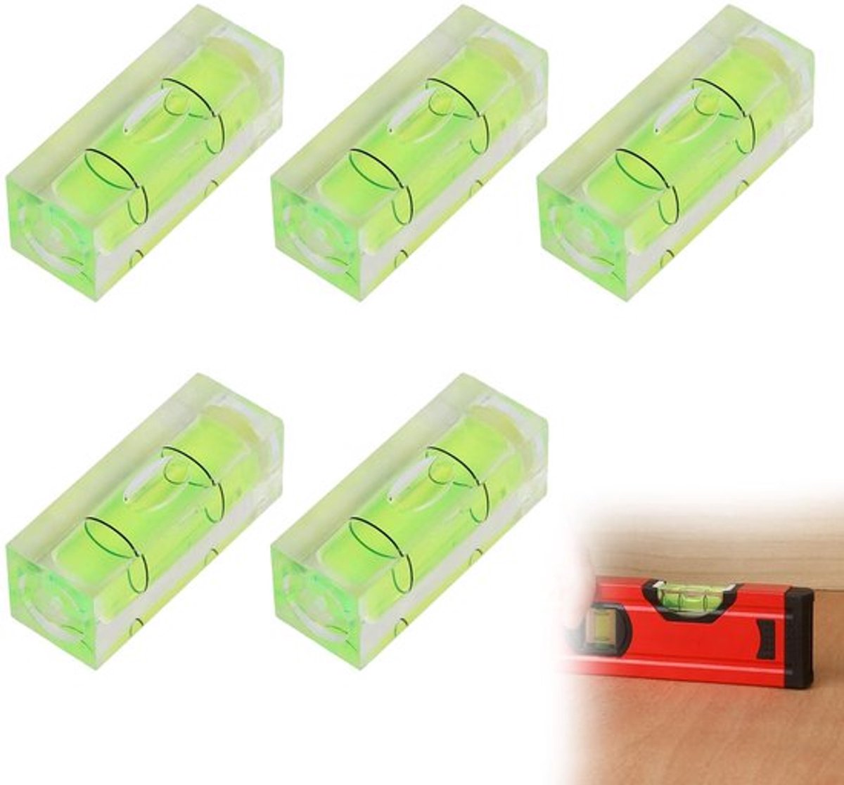 Waterpas Mini - 5 Stuks - Compact en Draagbaar - Precisie Meting - Hoogwaardige Materialen - Afmetingen 15 x 15 x 40 mm