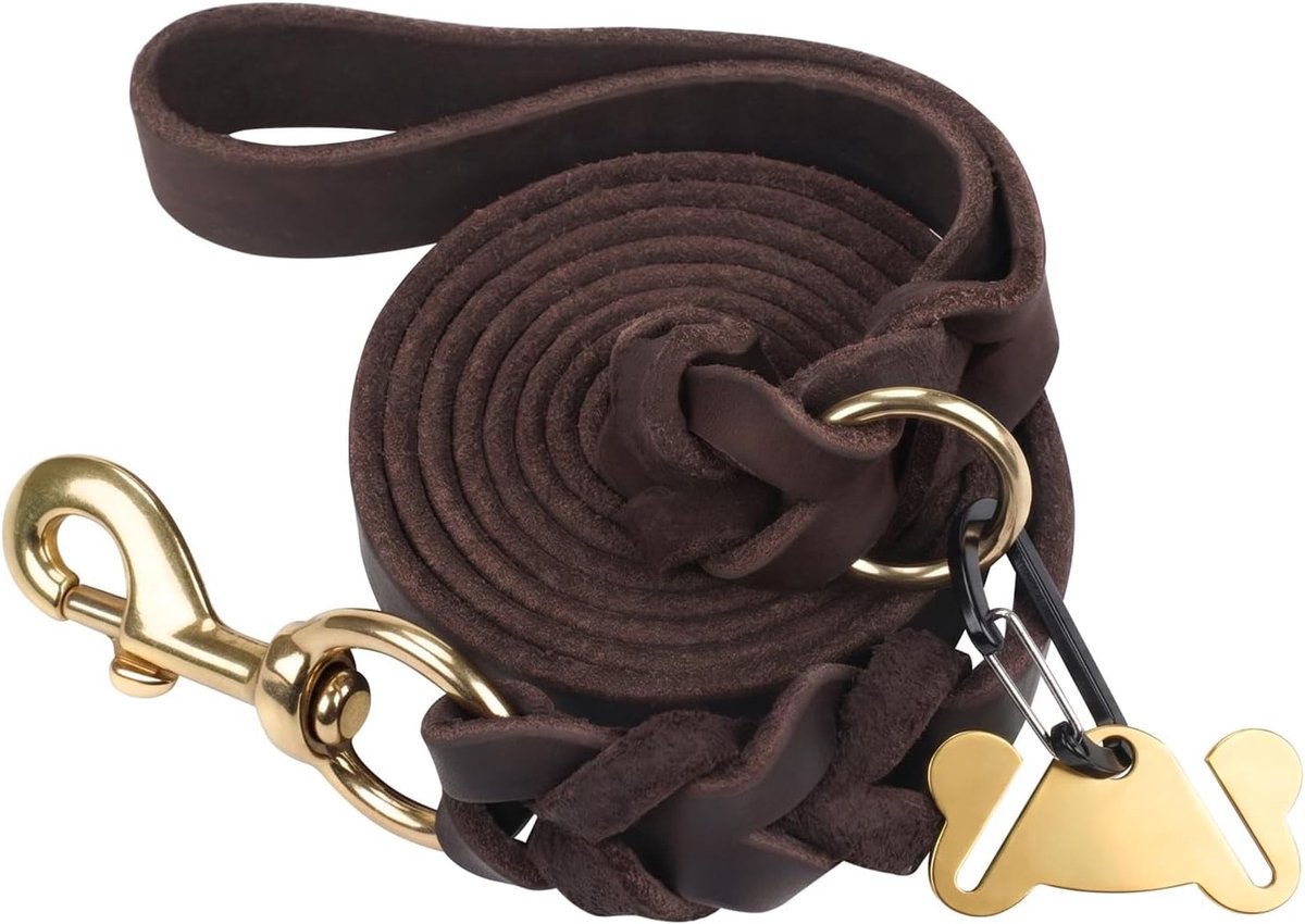 Hondenriem 3/4IN bij 6FT - Heavy duty echt rundleer - Draaibare messing sluiting - Volledige controle bij wandelen - ShopVlot
