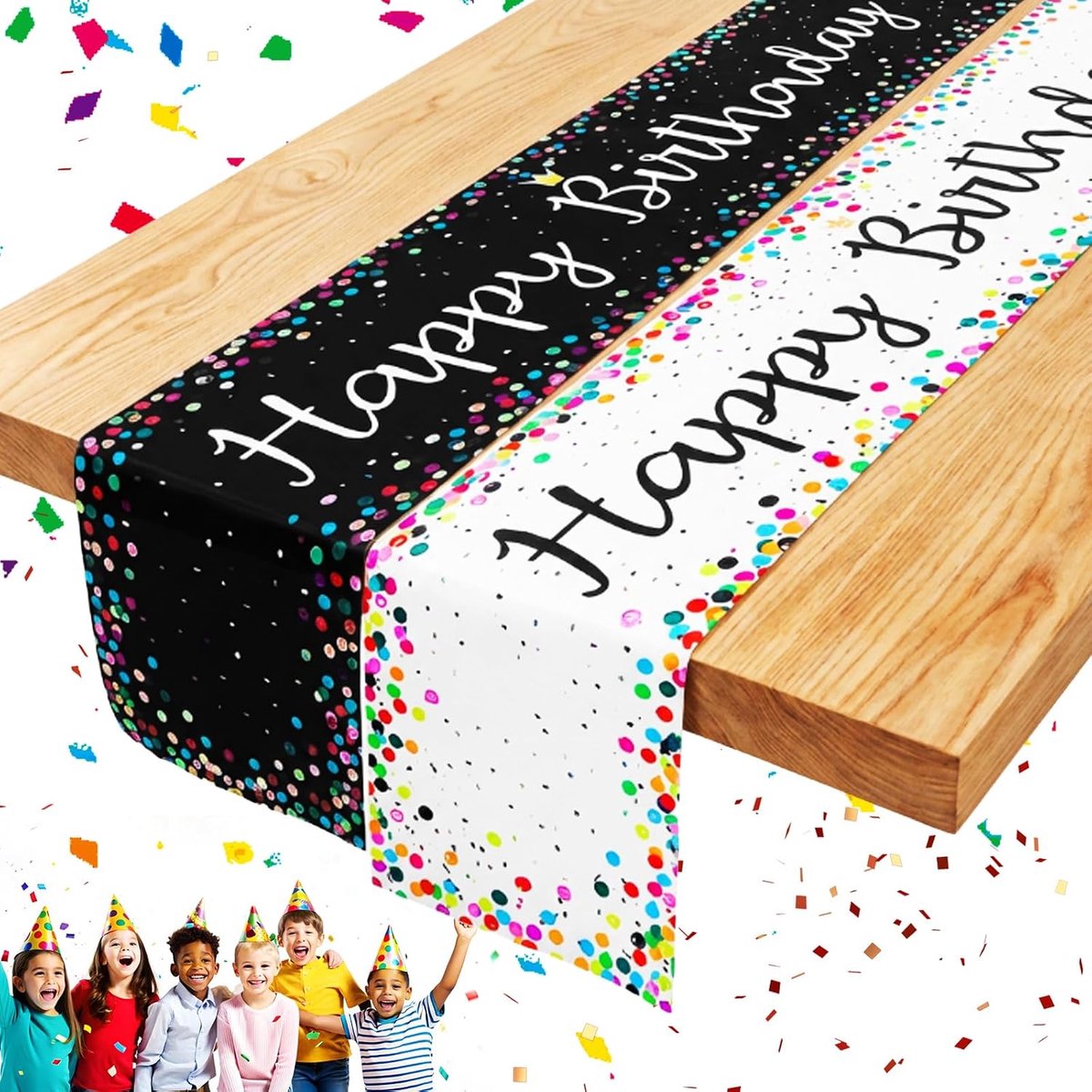 Tafelrunner set van 2 - 180 x 33 cm - kleurrijke stippen - feestelijke tafeldecoratie voor verjaardagen - ShopVlot