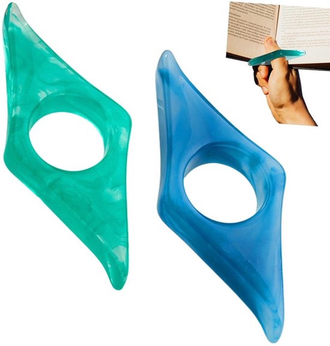 Duimring 2 Stuks - Boekhouder/Zijhouder - Transparant - Leesaccessoires - Hars - Geschikt voor Boekenliefhebbers - Bladwijzer