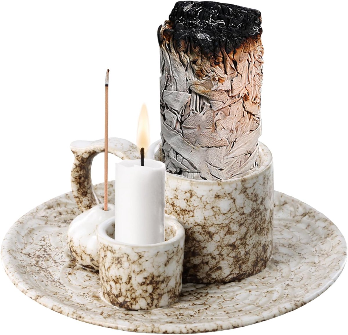 Incensestokhouder 4-in-1 - keramisch asvangertje - handgemaakt - ideaal voor meditatie - ShopVlot