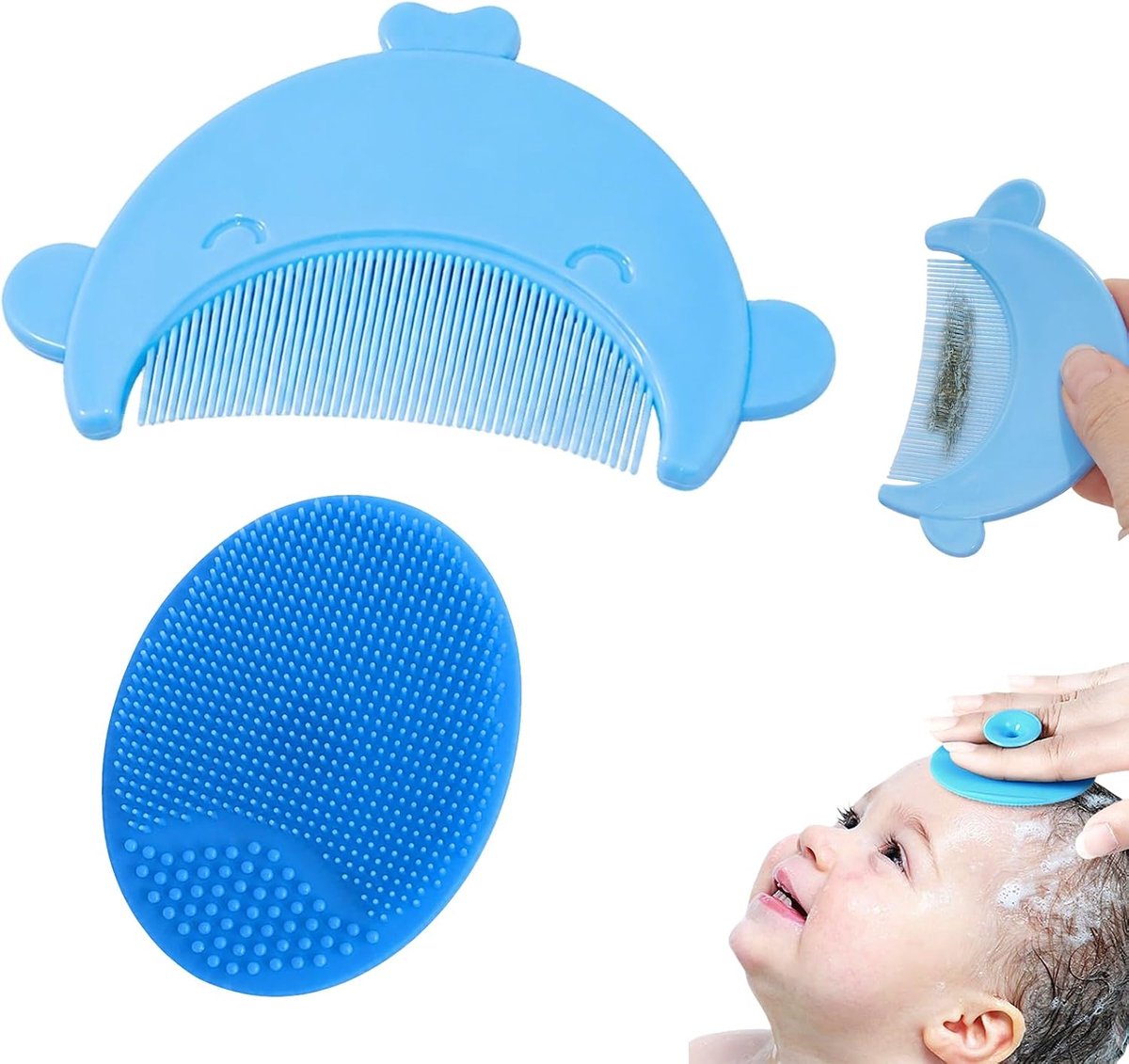 Babykam en siliconen badborstel set - BPA-vrij - ergonomische haarkam - zachte verzorging voor pasgeborenen - ShopVlot