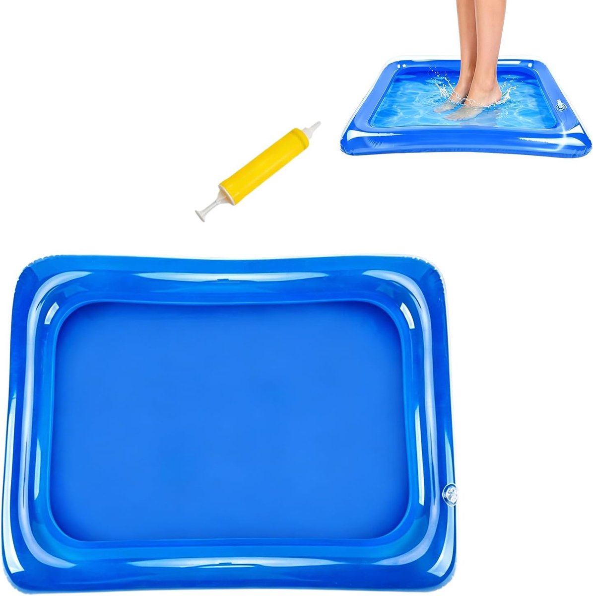Opblaasbaar voetbad, zwembadvoetbak, 45 x 60 cm, blauw, opblaasbaar zwembad, voetbad met ballonpomp - ShopVlot