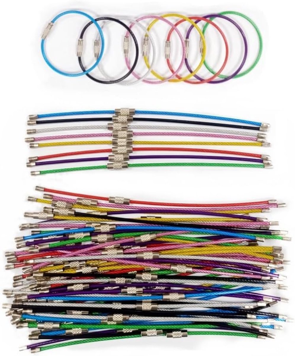 80 stuks draadsleutelhangerkabel, roestvrijstalen lussen, 15,9 cm sleutelhanger, 2 mm kabellusringen voor het ophangen - ShopVlot